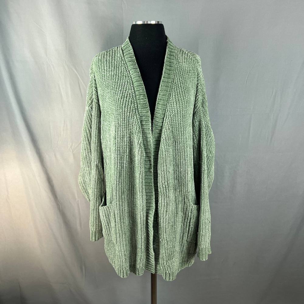 Koolaburra By Ugg Cardigan Sweater Womens Large Green Open Front Patch Pocket